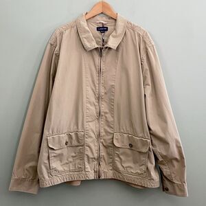 Lands End Bomber Chore Jacket Cotton Full Zip Lightweight Mens 2XL Tall Beige